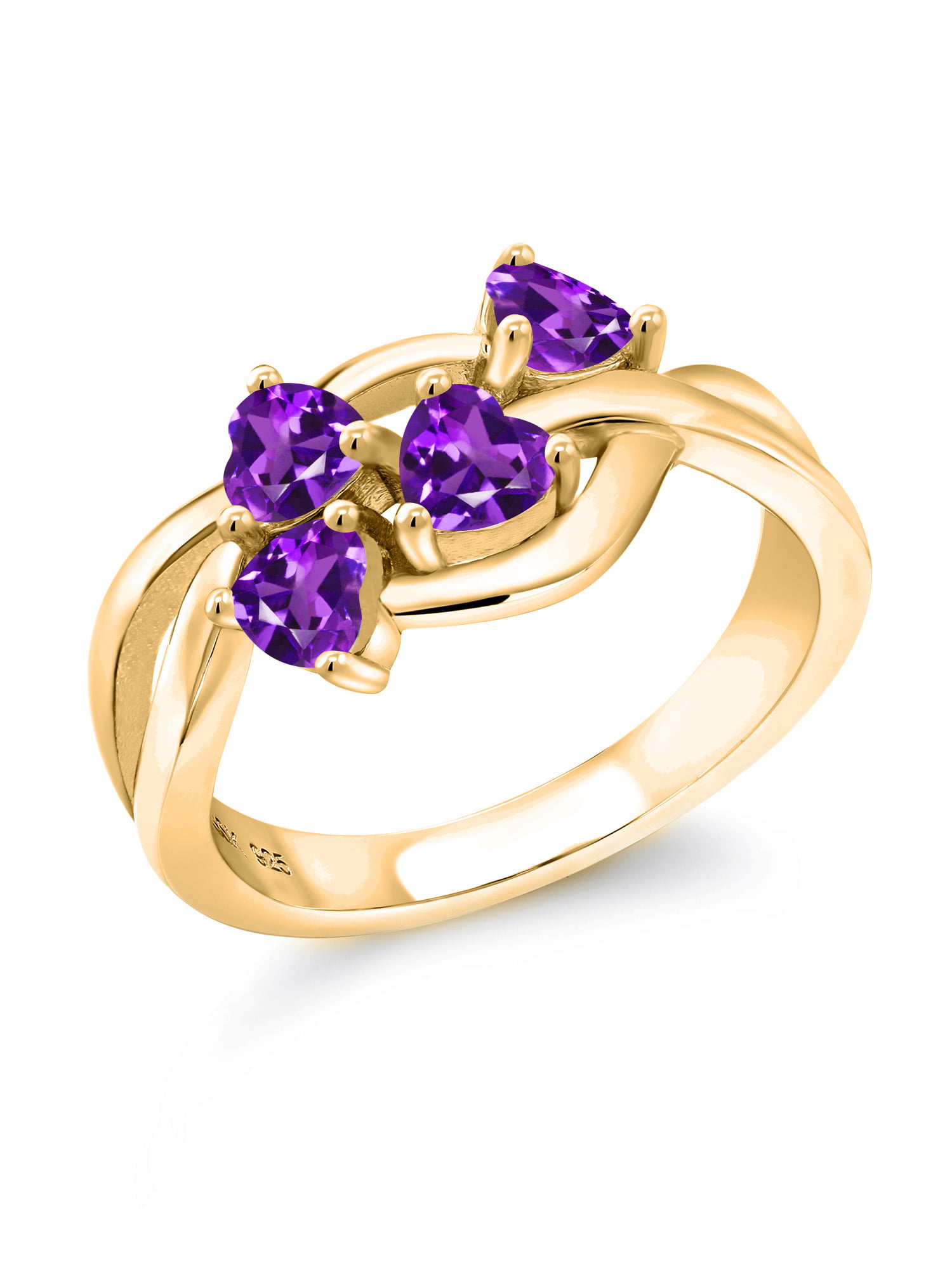 5.19 Ct Heart Shape Purple Amethyst 18K Yellow Gold Plated Silver Ring