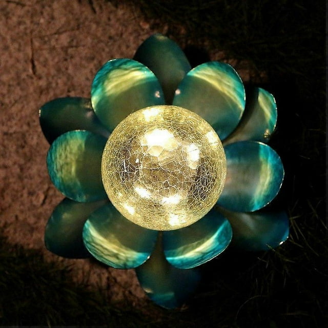 Solar Lotus Flower Lamp Glass Crack Garden Landscape Lighting Lawn Plug Lamp - Blue Black