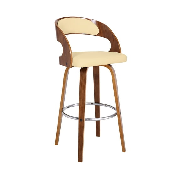 Bar Height Swivel Stool Walnut Wood Finish Faux Leather 30 Inch Barstool
