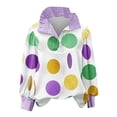 thumbnail image 2 of LEKWK Womens Mardi Gras Funny T Shirts Purple Vertical Striped Blouses Dressy Casual Long Sleeve Ruffle Collar Button Down Work Outfits, 2 of 3