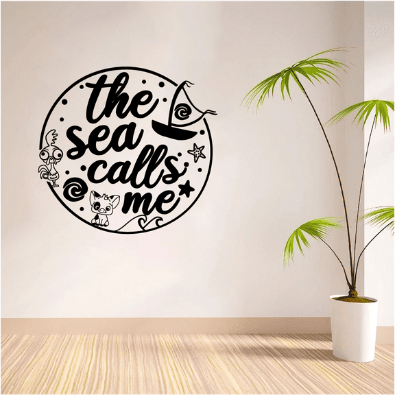 The Sea Calls Me Girl Quote -Heart Of TeFiti Boat Pua Pig And Heihei Kids Room Decor Vinyl Wall Art Sticker Wall Decal Home Kids Study Room Boys Girls Room Décoration Décor Size (30x22 inch)