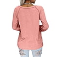 thumbnail image 3 of Mujer Top Cuello En V Linterna Manga Larga Encaje Moda Transpirable Casual Fit Blusa Rosa S, 3 of 5