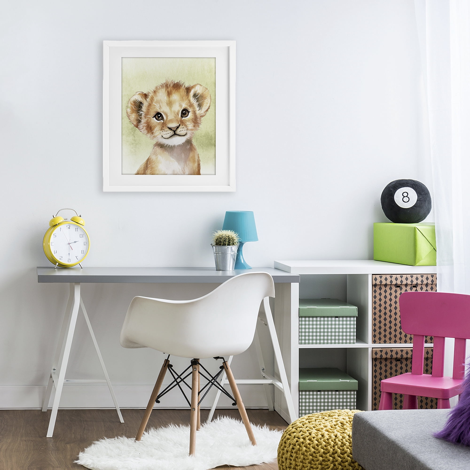 Stupell Industries Jungle Friends Baby Lion White Framed Print Under Glass, design by Christine Simpson Art