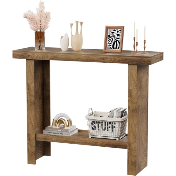 Farmhouse Wood Entryway Table Narrow Console Tables with Storage | Behind The Couch Sofa, Entrance Side Table with Shelves for Hallway, Living Room, Foyer, Brown