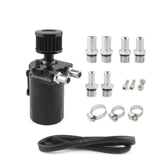 racing Oil Catch Can Kit Universal for Cars/Trucks, Baffled Aluminum Reservoir with Breather Filter & Accessories, 78mm Fuel Line Included, Black