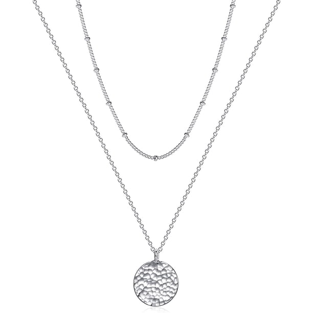 Collar de luna para mujer Moneda martillada Círculo de karma completo Nueva fase de luna creciente Colgante Cadena delicada Minimalista Joyería bohemia simple Regalo de la madre MFZFUKR HMHZ847-8