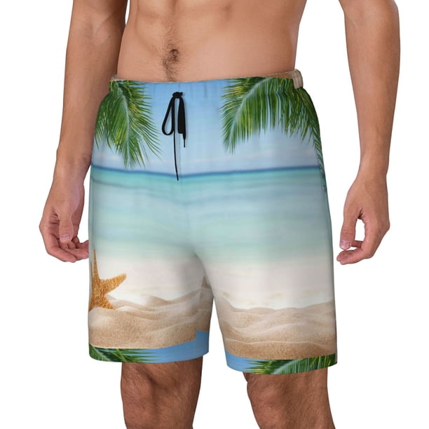 Fotbe Starfish in Beach Traje de Baño para Hombre – Shorts de Natación de Secado Rápido con Forro y Bolsillos-Large