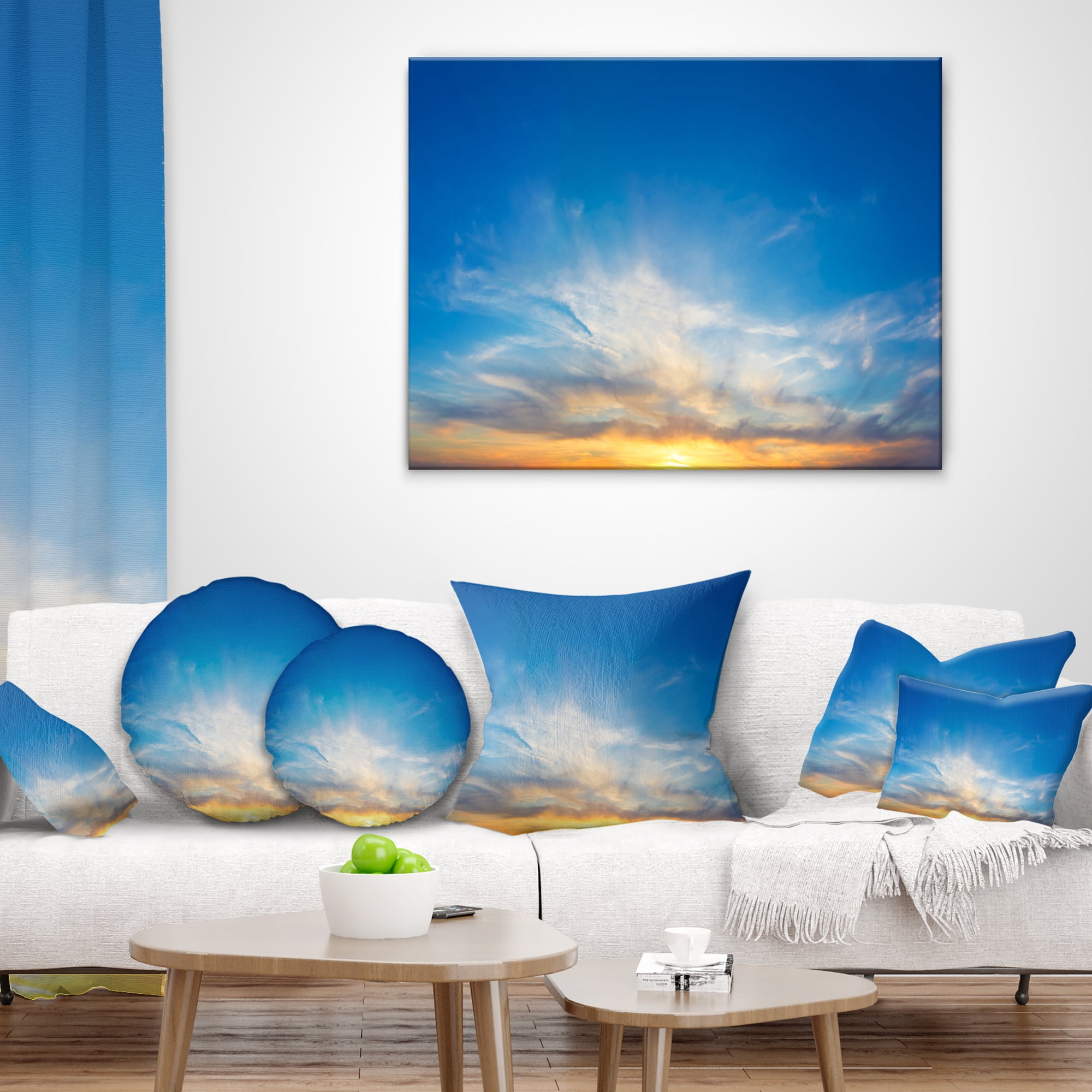 Designart Bright Blue Evening Sky Panorama - Contemporary Landscape Printed Throw Pillow - 12x20