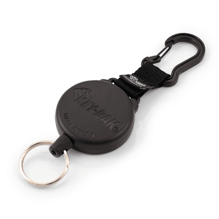 KEY-BAK SECURIT Heavy Duty Retractable Key Holder, 48" Kevlar Cord, 8 oz. Retraction Force, Durable Polycarbonate Case, Zinc Alloy Carabiner, Split Ring, Black