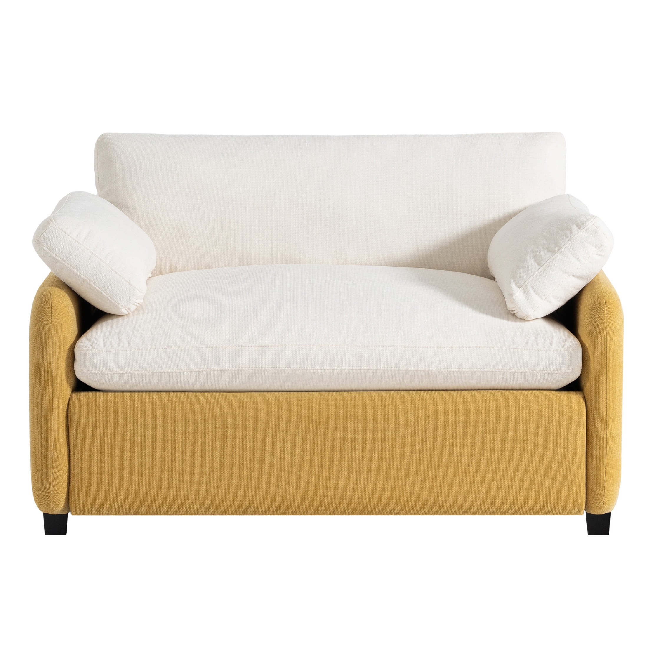 Noble House Iveron Oversized Chenille Upholstered Single Sofa Chair, Armchair Couch with Armrest Pillows, Yellow & Cream
