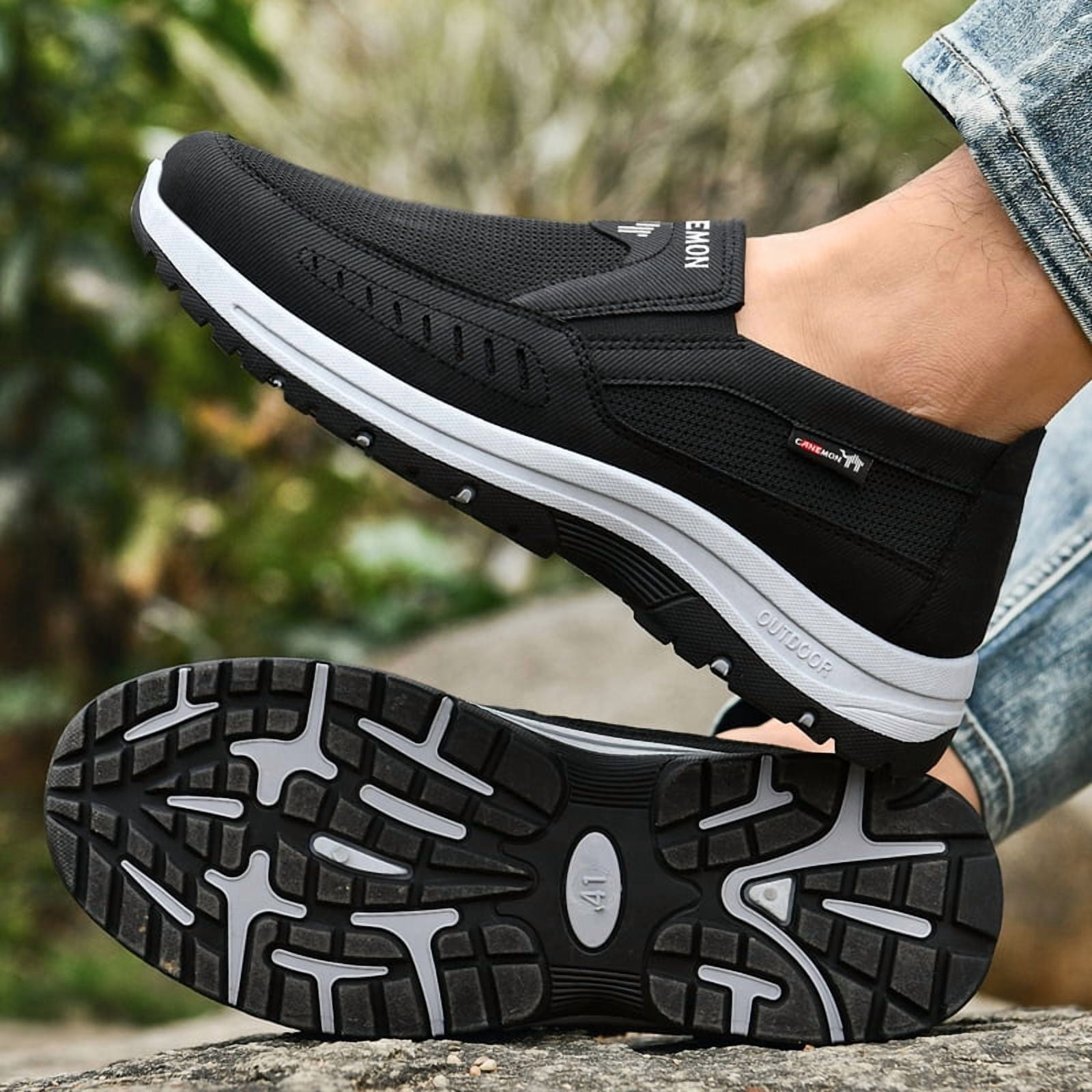 CANEMON Men's Slip-on Mesh Walking Shoes, Breathable Comfortable Casual Outdoor Hiking Sneakers