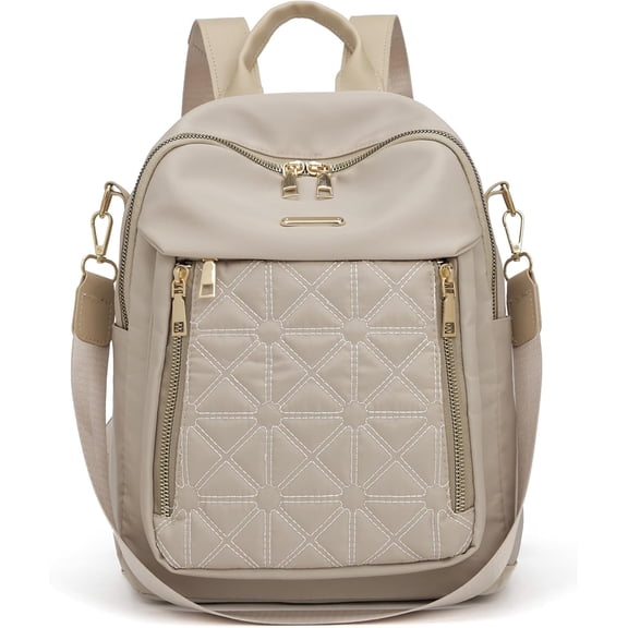 Mini Nylon Women Backpack Small Ladies Backpack Lightweight Shoulder Satchel Bag Tote Handbag Casual Travel Daypack Khaki-beige-