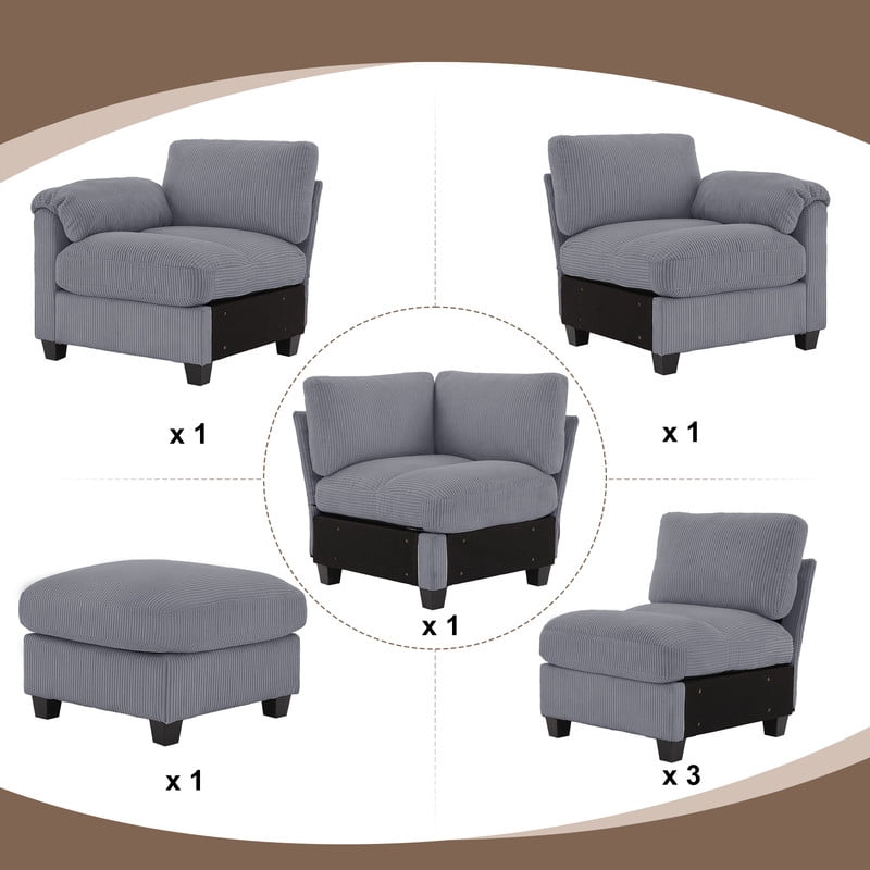 RIAFUN Oversized U-Shaped 7-Seater Modular Sectional Sofa with Chaise, Convertible Sleeper & Ottoman, Deep Seat Cloud Couch in Corduroy for Living Room, Dark Gray