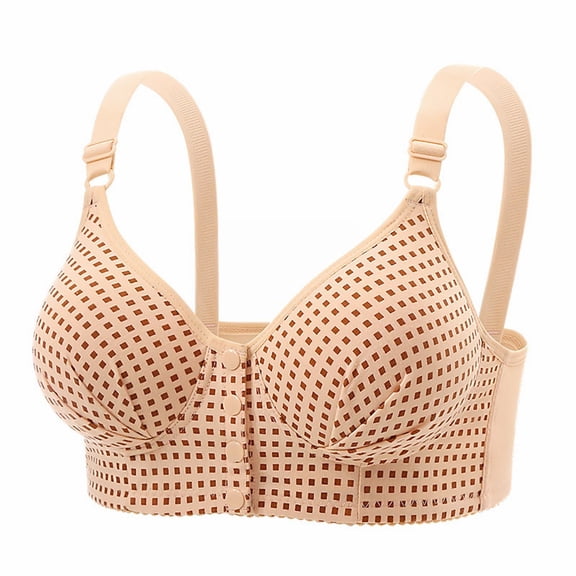 iHPH7 Front Closure Bras for Older Women Snap Front Bra Wireless Bras Senior Comfort Bras Breathable Bras for Women Front Button Front Clasp Push Up Bra Comfort Convenient Beige 36