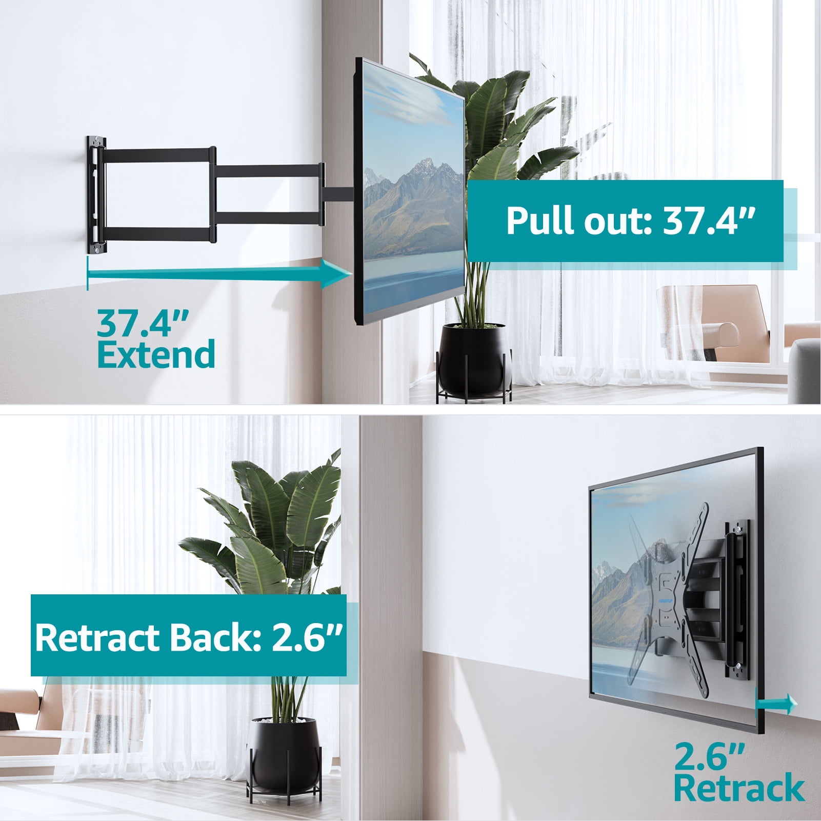 MOUNT PRO Full Motion Long Arm TV Wall Mount for Most 26-65 inch TVs, Max VESA 400x400mm and 77 lbs, with 37.4 inch Swivel Extension Arm, For Single Stud