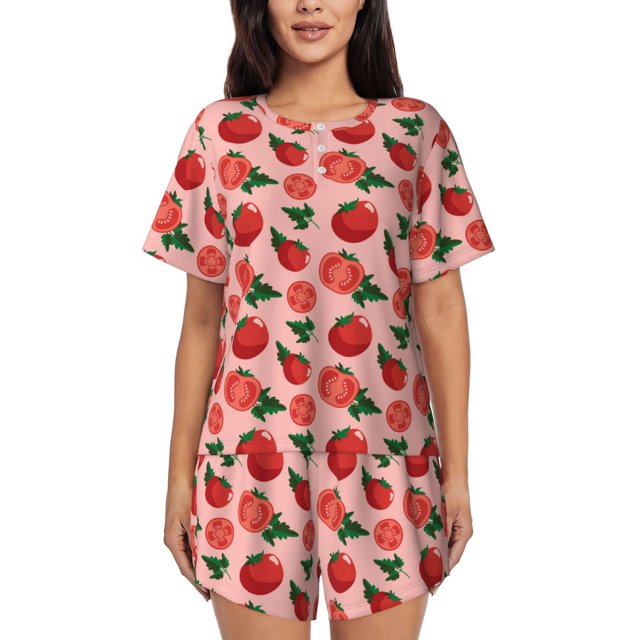 Fotbe Tomatoes Conjunto de Pijama Estampado para Mujer, 2 Piezas, Ropa de Dormir con Camiseta de Manga Corta y Shorts Suaves-3X-Large