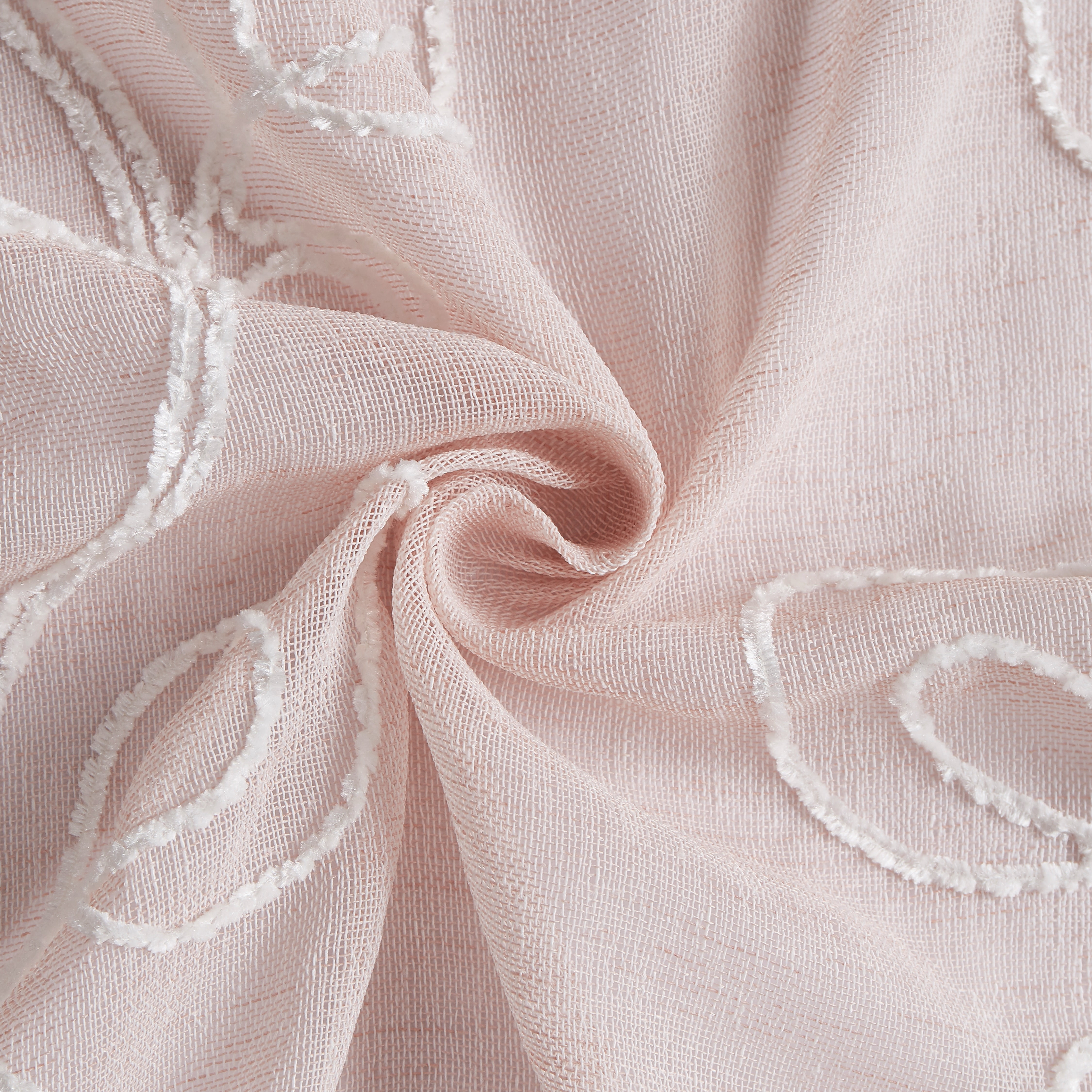 Dainty Home Stella 3D Floral Chenille Embroidered Solid Sheer 76" x 84" Window Curtain Panel Pair in Blush