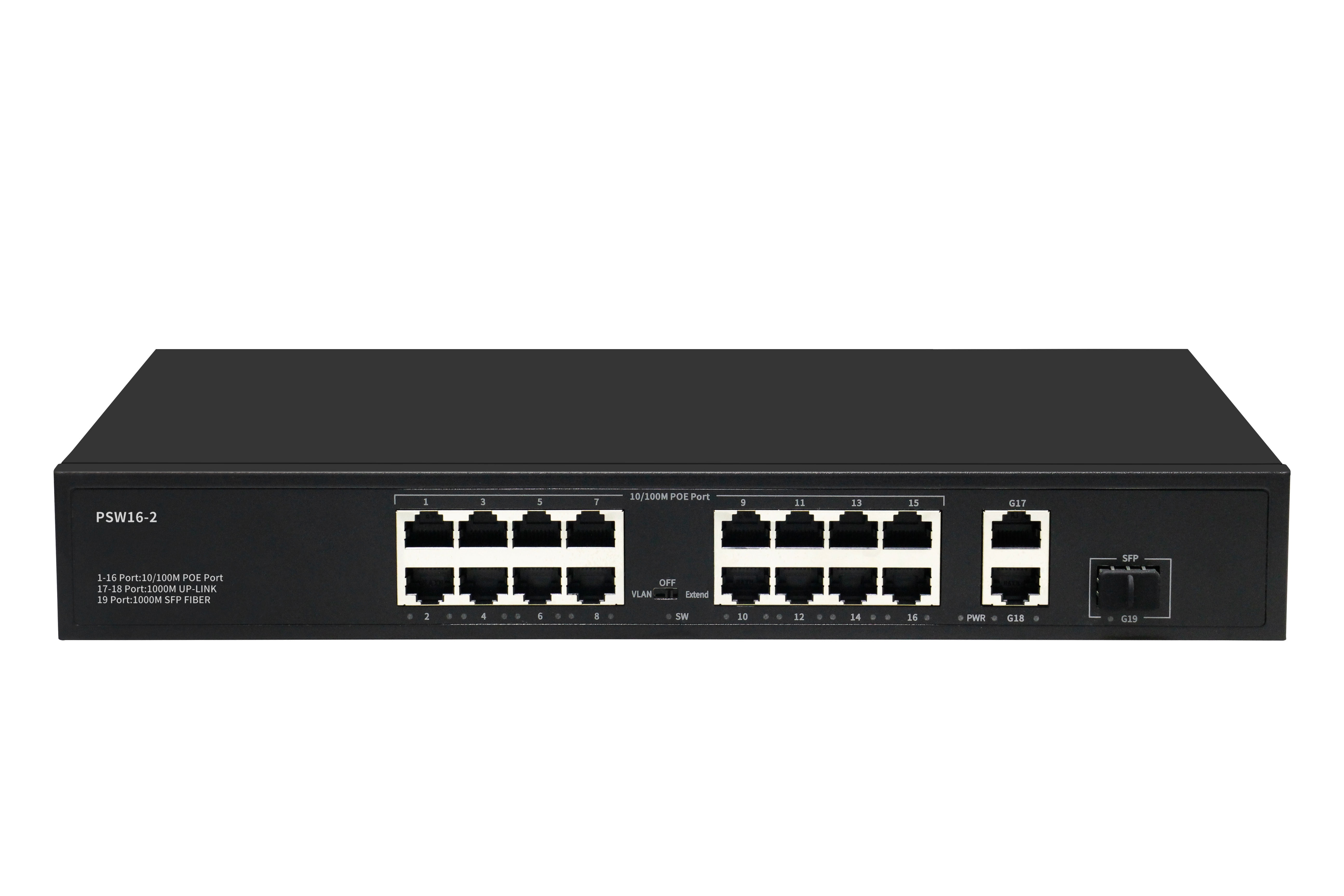 16 Port PoE + Switch w/ 3 Gigabit Uplink, Quiet Fanless Output 250W .