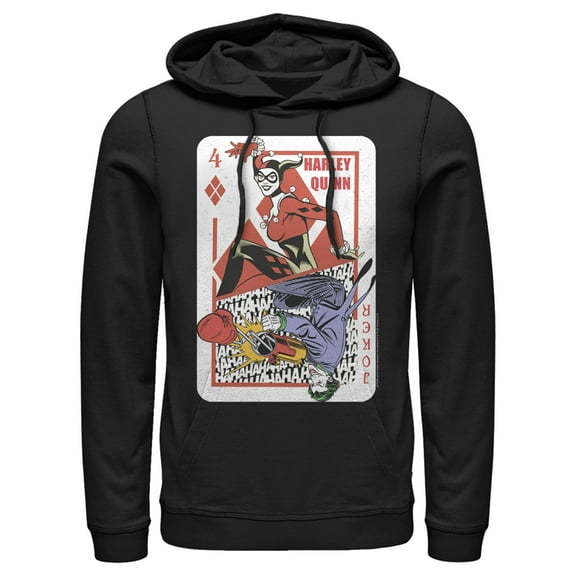 Men's Batman Harley Quinn Joker Poker Card  Pull Over Hoodie Black Medium