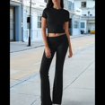 thumbnail image 4 of Pantalón de Traje de Corta Ajustado de Color Liso Negro XS, 4 of 10