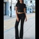 thumbnail image 4 of Pantalón de Traje de Corta Ajustado de Color Liso Negro Talla S, 4 of 10