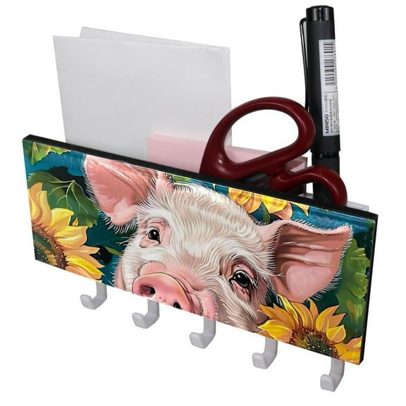 PhooArto Key Holder for Wall Decorative with 5 Key Hooks, Cute Pig Sunflower Holders Wall Mount Organizer with Mail Key Rack, Self Adhesive