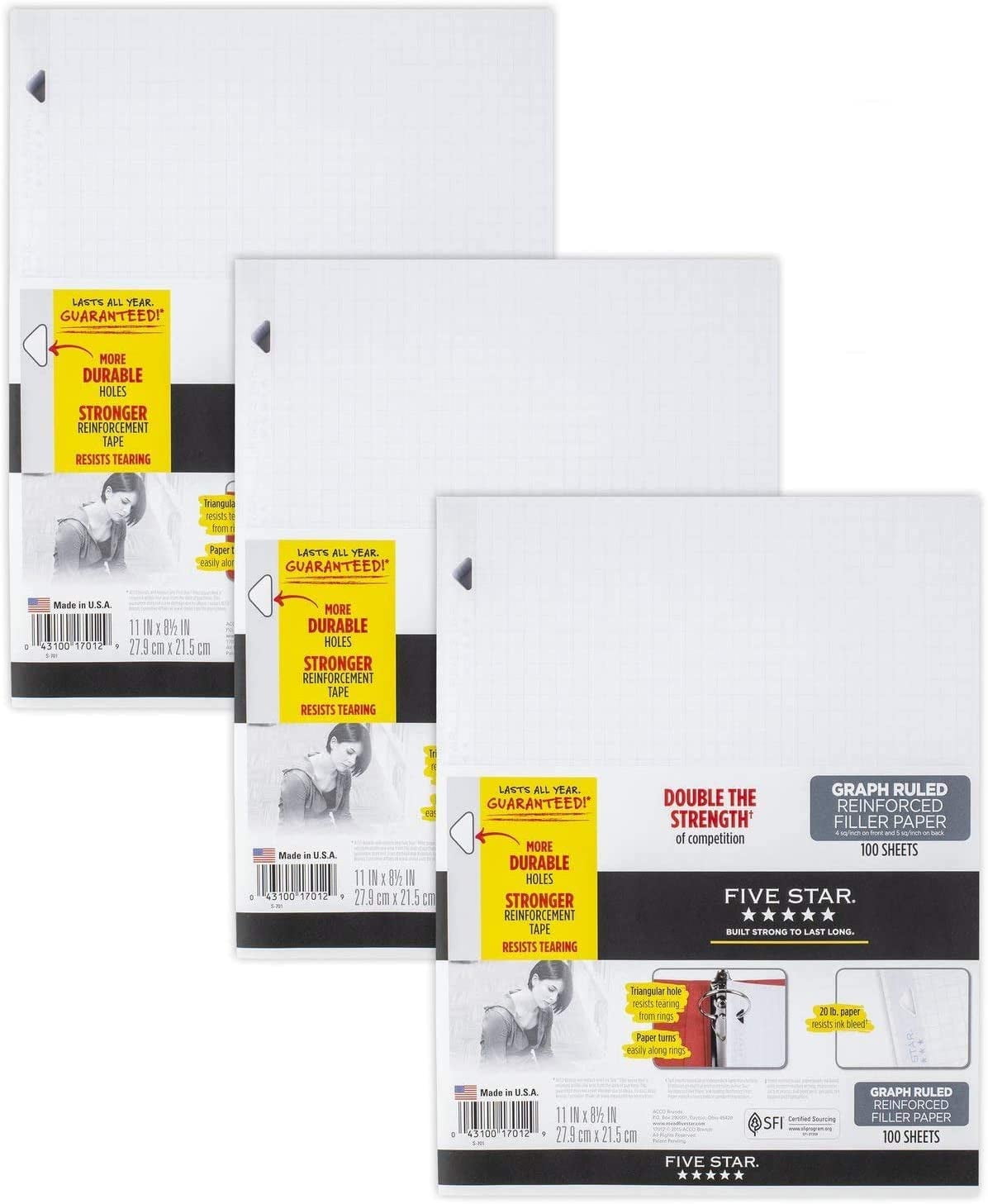 Office 80 Sheets 17173 Five Star Filler Paper Graph Ruled Reinforced 4