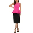 thumbnail image 2 of Allegra K Women's Peplum Round Neck Lace Sheer Sleeveless Blouse S Hot Pink, 2 of 6