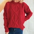 thumbnail image 4 of Htigea Fall Sweaters for Women Cable Knit Crew Neck Long Sleeve Pullover Casual Loose Fit Jumpers Tops Red S, 4 of 5