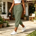thumbnail image 3 of Wutalume Women's Yoga Capri Pants - Elastic High Waist Loose Fit Joggers Casual Workout Bottoms for Gym Home Solid Color,Army Green L, 3 of 7
