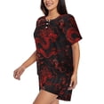 thumbnail image 2 of Fuzoiu Red Dragon On Black Print Women's Short-Sleeved Pajama Set,Lounge Sleepwear Set,Womens Pajama Sets 2 Piece,Button-Up Top and Shorts with Pockets-Large, 2 of 7