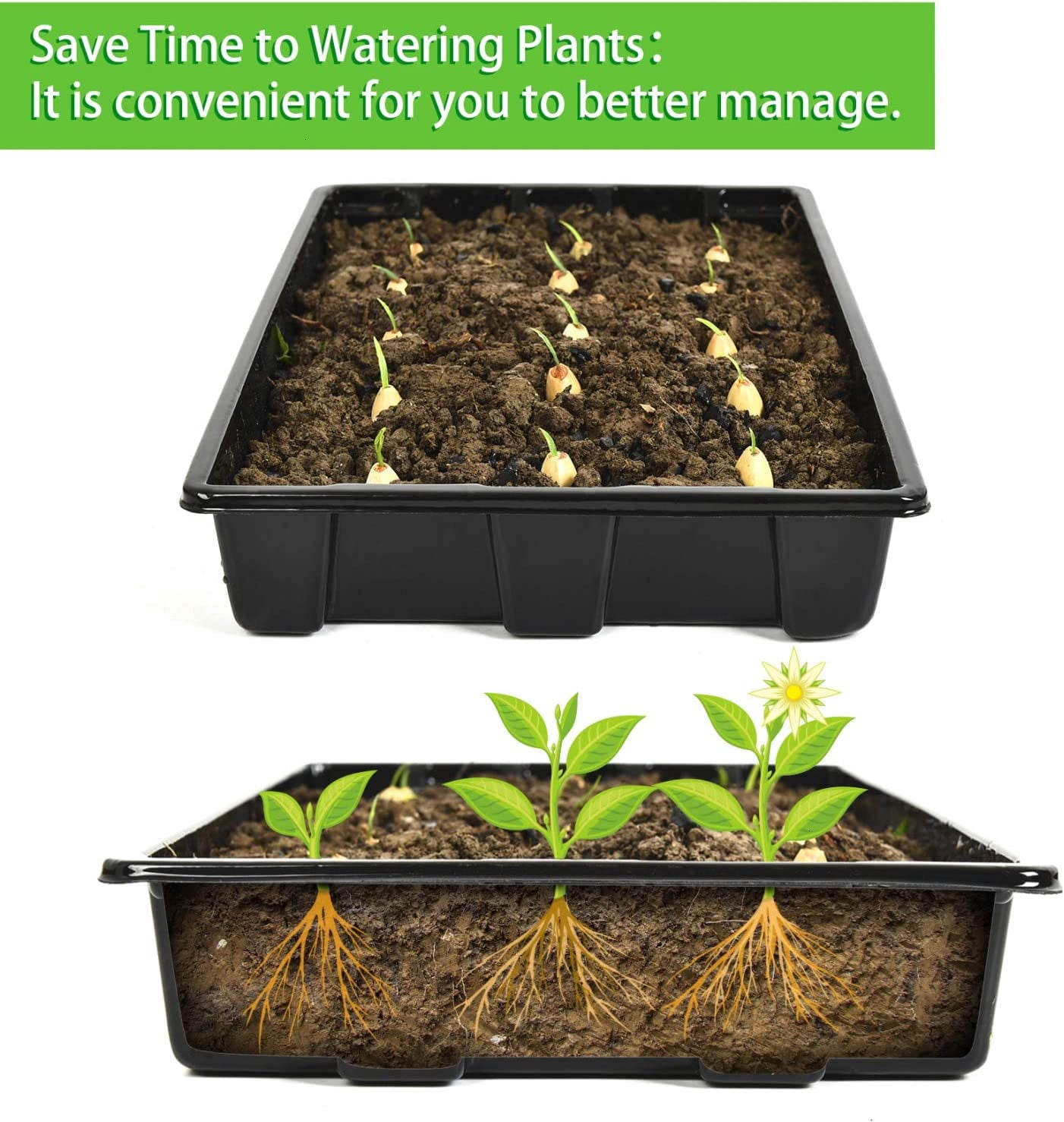 10 Pack Seed Starter Tray Reusable Plastic Plant Seedling Starter Trays Thickened Sturdy Durable for Germination Growing Microgreens Planting Propagation, Without Drain Holes, 14.5"x9"