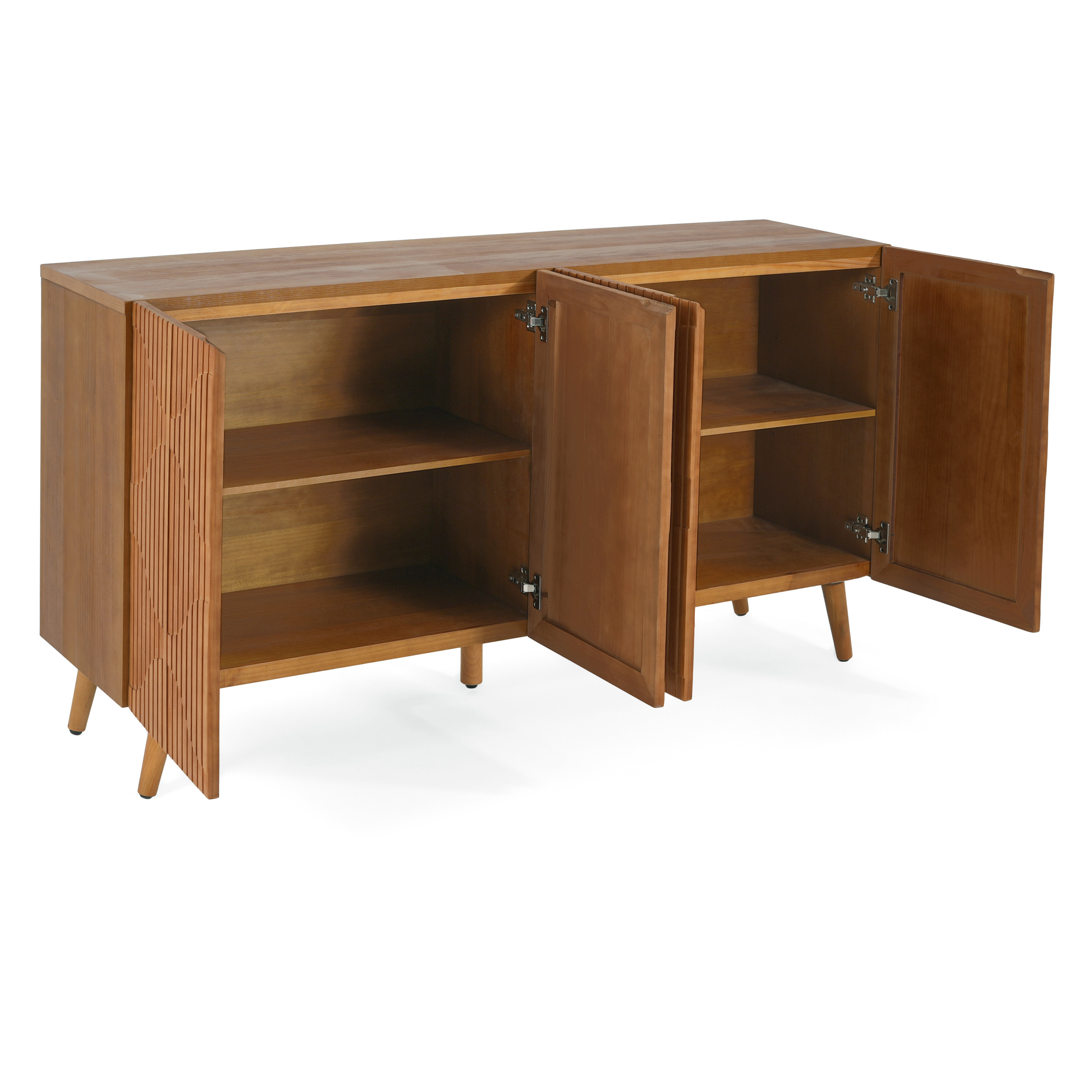 Euroco 59.8" Buffet Sideboard Cabinet,Wood Coffee Bar Station Table with 4 Doors and Adjustable Shelves,Modern Cupboard for Kitchen, Livingroom,Brown