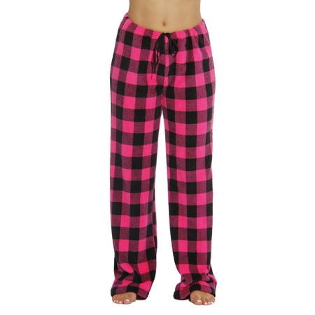 Just Love Fleece Pajama Pants for Women Sleepwear PJs (Buffalo Plaid Fuchsia / Black, 1X)