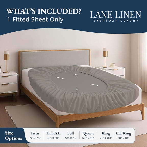 Lane Linen  Egyptian Cotton Queen Fitted Sheet Charcoal Sateen Deep Pocket