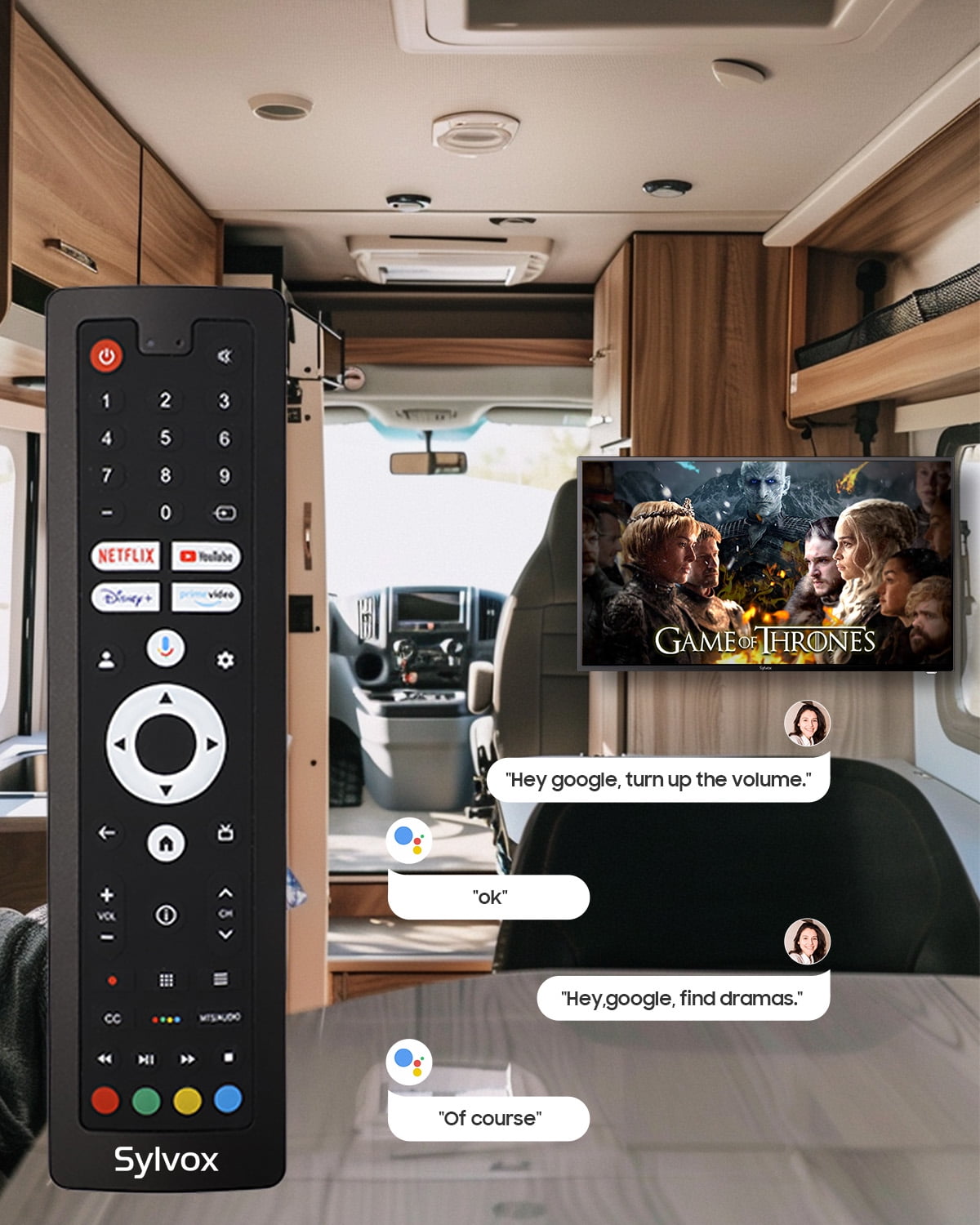 SYLVOX 40" Smart RV TV with Wall Mount, 12 Volt TV 1080P Google TV ATSC NTSC WiFi Bluetooth HDMI USB, AC/DC Powered, for RV Camper Van (Vehicle Series)