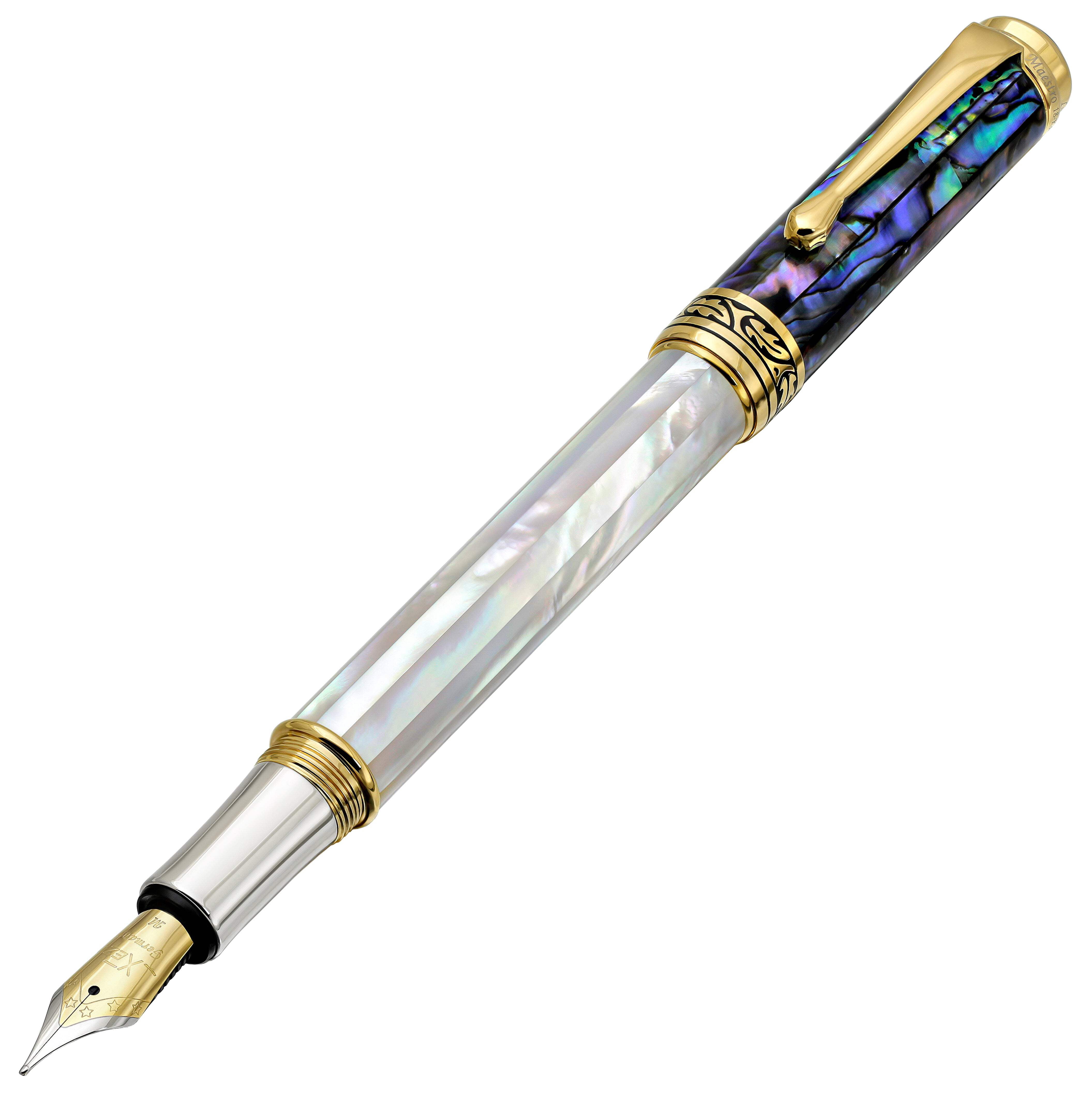 Xezo Xezo Maestro® 18K Gold Plated Fountain Pen (Medium Nib) - Oceanic White Mother of Pearl  Paua Abalone