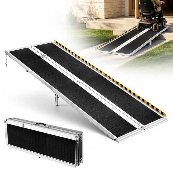 VEVOR Portable Wheelchair Ramp, 7 ft 800 lbs Capacity, Non-Slip Aluminum Folding Threshold Ramp, Foldable Mobility Scooter Ramp Wheel Chair Ramp, Handicap Ramp for Home Steps, Stairs, Doorways, Curbs