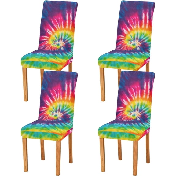 Tie Dye Rainbow Dining Chair Covers Set of 4 Spandex Stretch Dining Chair Slipcover for Dining Room Hotel Ceremony