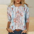 thumbnail image 2 of JTZGDY Womens Plus Size Tops Funny Striped Printed Summer 3/4 Sleeve T-Shirts Trendy Overszied Crewneck Basic Tunic Blouse Loose Fit Casual Graphic Tees Orange XXXXXL, 2 of 5