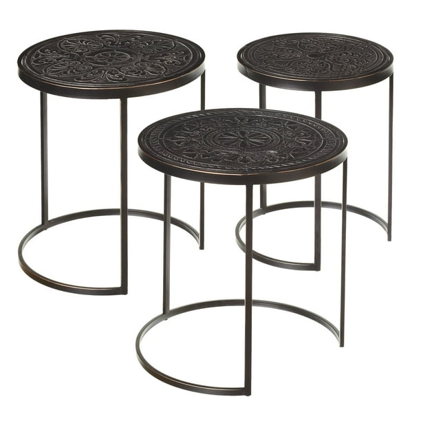 Cbk Metal 3 Piece Set Carved Black Medallion Nested Table 158815 Walmart Com Walmart Com