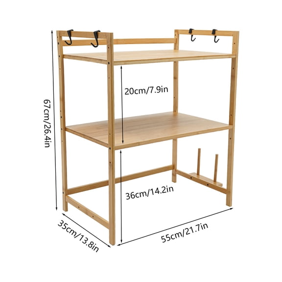 2-Tiers 4 Hooks Modern Kitchen Rack Microwave Oven Stand Storage Shelf Organizer Rack 21.7*13.8*26.4in Used in Bars, Laundries, School