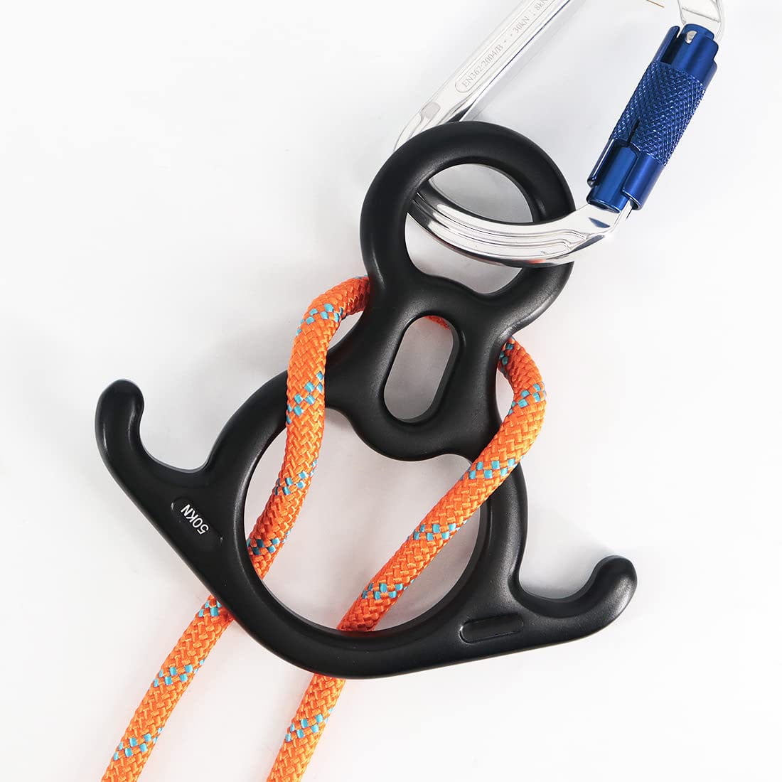 50 KN Figure 8 Descender Large Bent Ear Belaying and Rappelling Gear Belay Device for Rock Climbing, Aerial Dance, Ziplining and Peak Rescue, Red