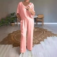 thumbnail image 2 of UAMVSH Plus Size 2 Piece Sets for Women Silk Satin Short Sleeve Lounge Sets V Neck Top and Wide Leg Pants Matching Outfits, 2 of 5
