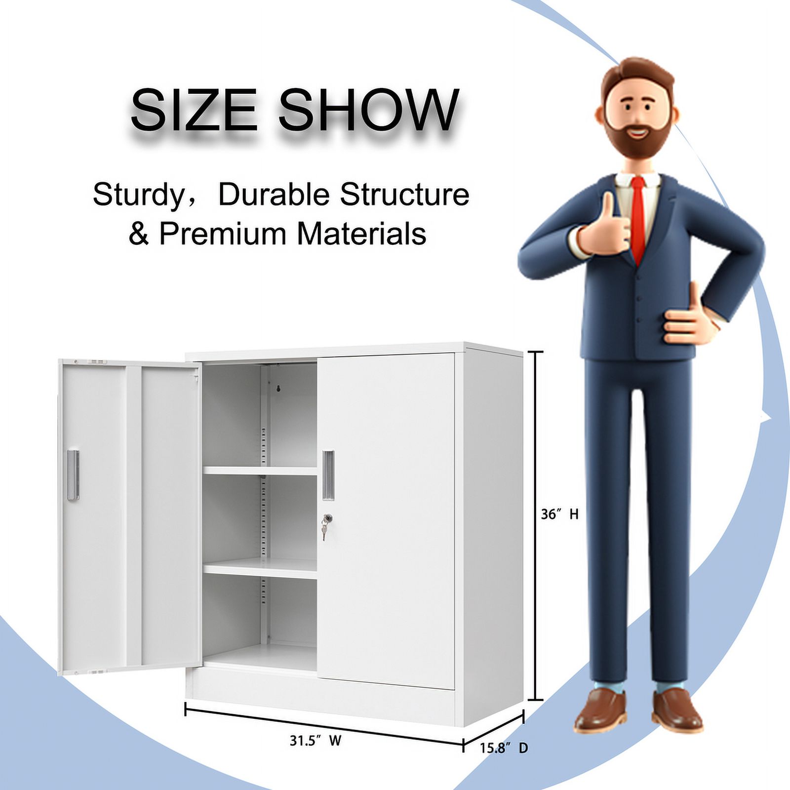 CJF Garage Cabinet, Metal Storage Cabinet with Doors and Shelves, for Home Office, Garage and Utility Room, White