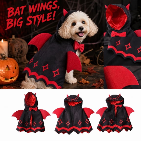 Large Dog Halloween Costumes, Bat Wing Devil Pet Cape, Cute Holiday Outfit For Boy Girl Dogs And Cats Halloween Themed Photoshoot