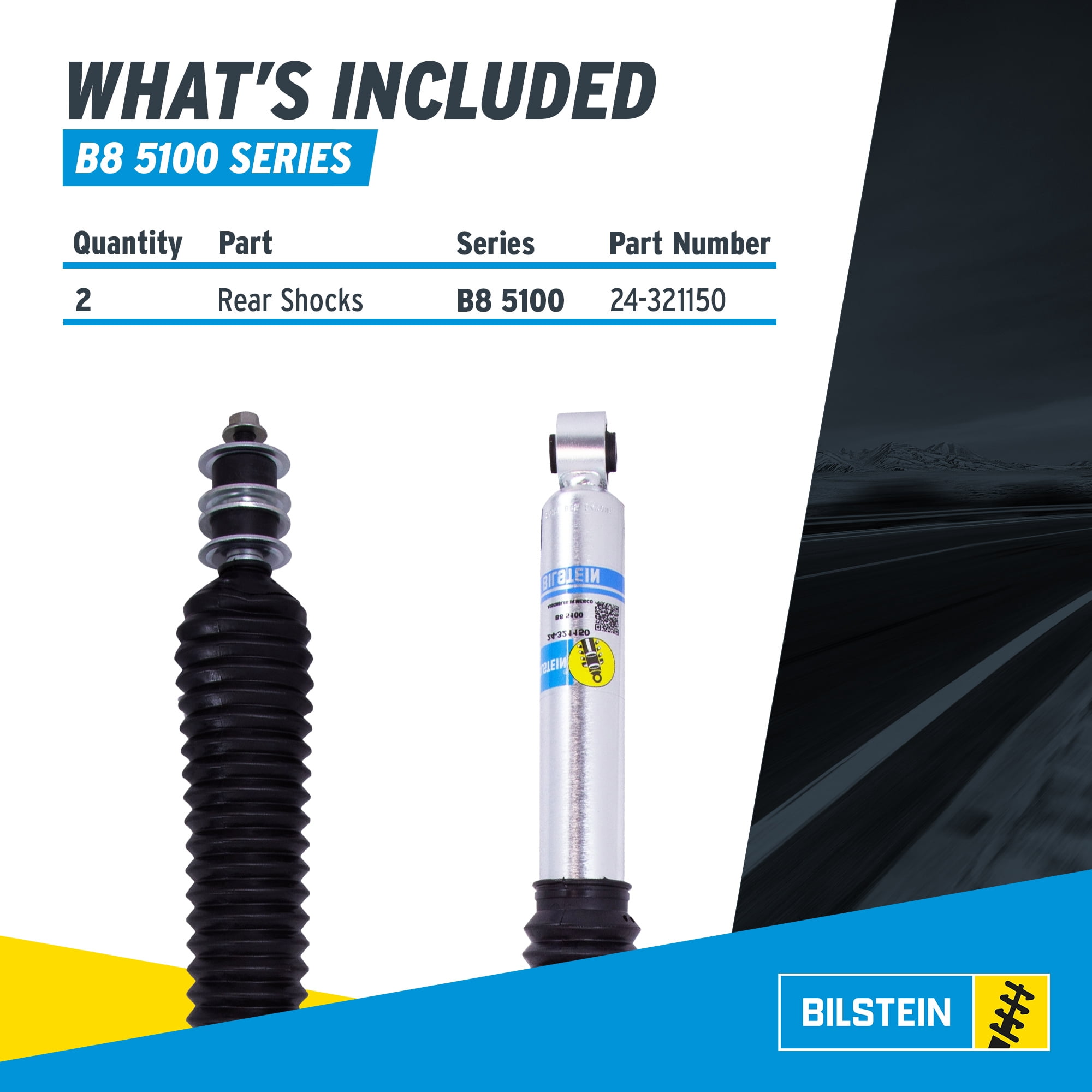 Bilstein Pair of Rear B8 5100 Series Shocks Compatible with 2007-2021 Tundra with 0-1" Rear Lift