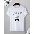 thumbnail image 2 of Men's Game Controller And Heartbeat Print T-shirt, Crew Neck And Short Sleeve Tee, Casual And Stylish Leisure Tops For Summer Street And Daily Wear, 2 of 6