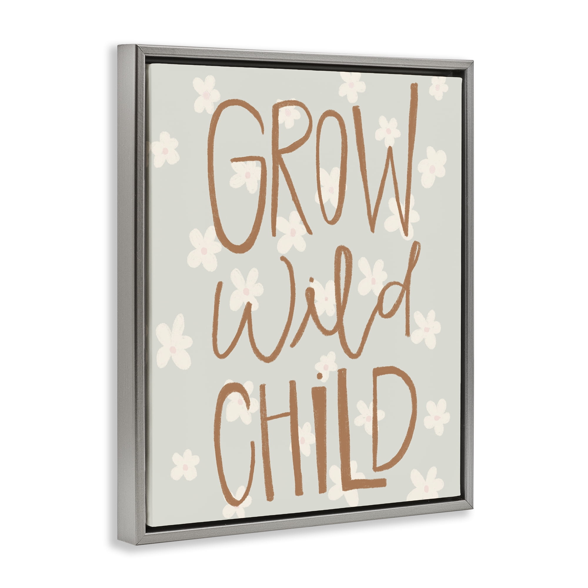 Grow Wild Child Flowers Gray Framed Floater Canvas Wall Art, design by Katie Griggs