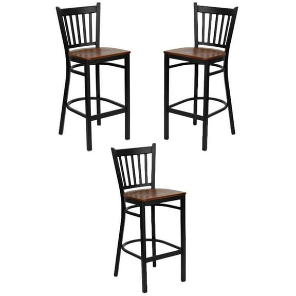Home Square 29" Back Metal Bar Stool in Cherry - Set of 3